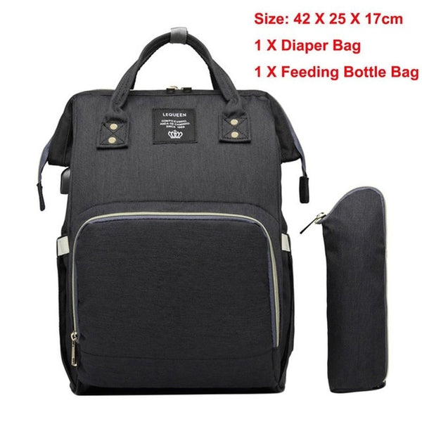 LEQUEEN Stripes Waterproof Mummy Diaper Bags for Mom Nappy Backpacks Handbag Large Capacity USB Port Maternity Nursing Baby Bag