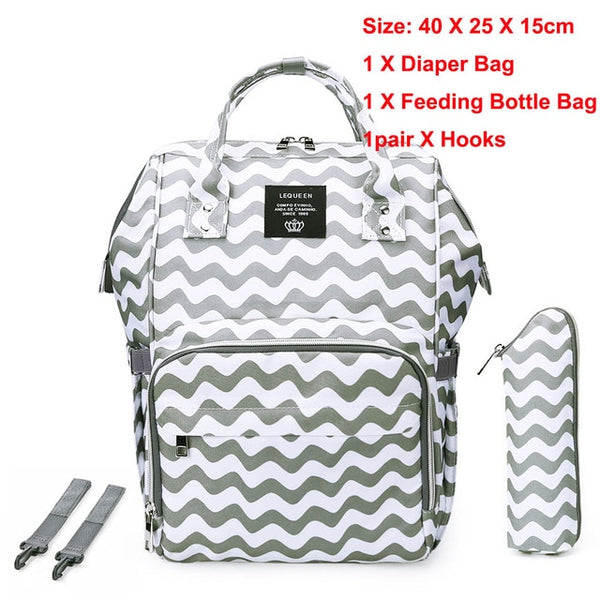 LEQUEEN Stripes Waterproof Mummy Diaper Bags for Mom Nappy Backpacks Handbag Large Capacity USB Port Maternity Nursing Baby Bag