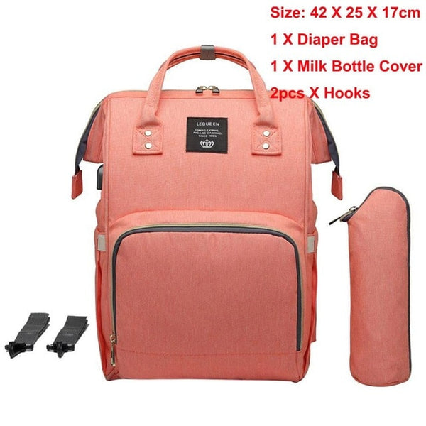 LEQUEEN Stripes Waterproof Mummy Diaper Bags for Mom Nappy Backpacks Handbag Large Capacity USB Port Maternity Nursing Baby Bag