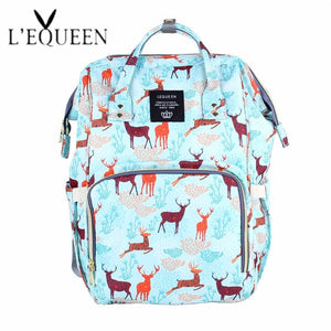 Lequeen New Upgrade Diaper Bag Large Mummy Maternity Nursing Bag Deer Printed Baby Nappy Bags For Mom Travel Baby Backpack