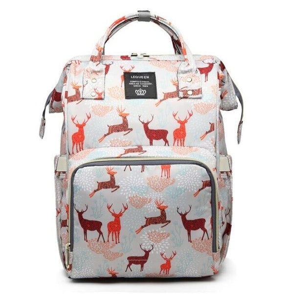 Lequeen New Upgrade Diaper Bag Large Mummy Maternity Nursing Bag Deer Printed Baby Nappy Bags For Mom Travel Baby Backpack