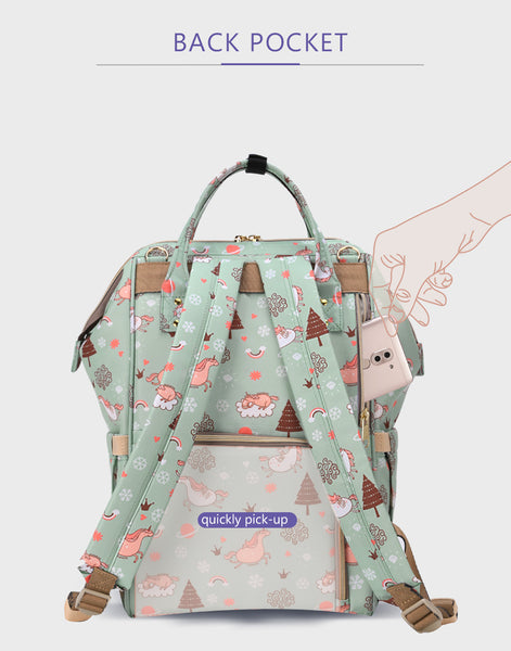 Diego Green Unicorn Diaper Bag