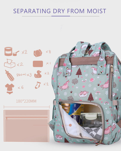 Diego Green Unicorn Diaper Bag