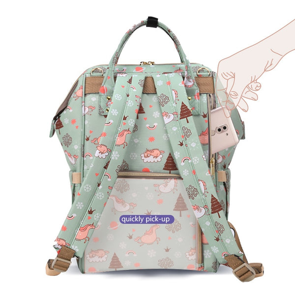 Diego Green Unicorn Diaper Bag