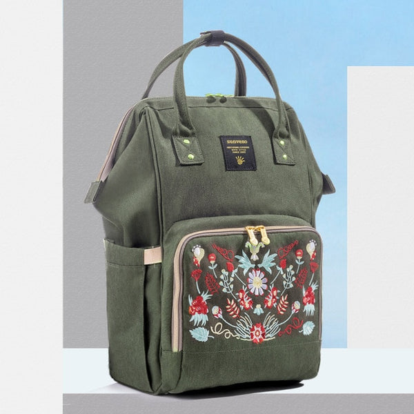 Diego Olive Flower Diaper Bag