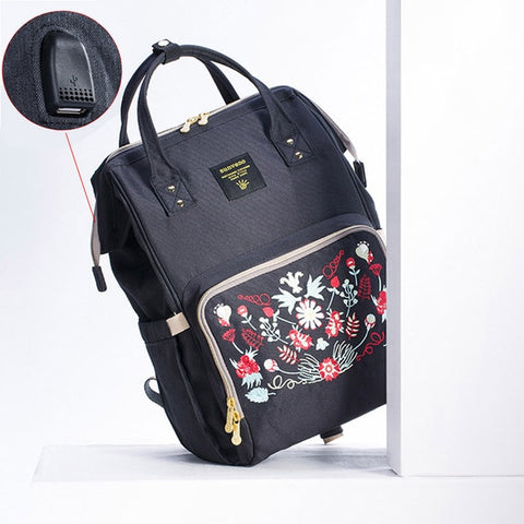 Diego Grey Flower Diaper Bag